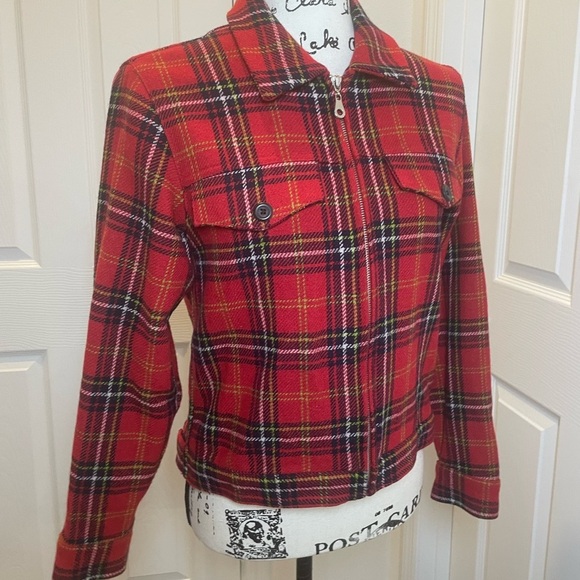 Vintage 90’s Express Trucker Jacket Plaid Wool blend XS Zipped Pockets Aesthetic - Picture 13 of 13